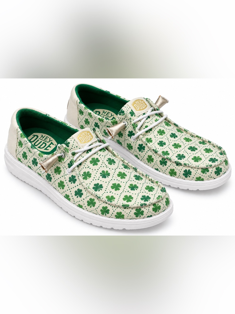 NWT Hey Dude Wendy Luck Shamrock Women’s 9 Green Clover Slip On Shoes